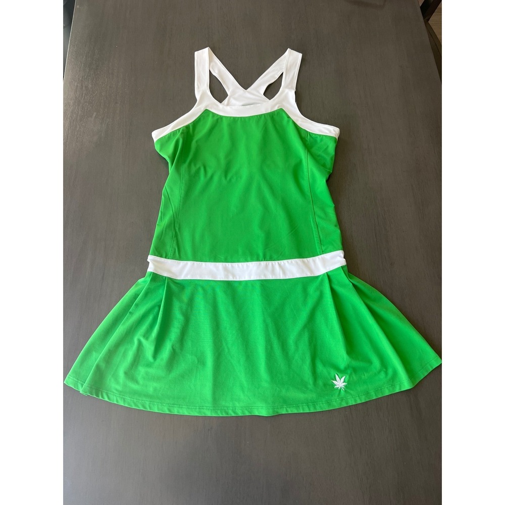 Boast Court Womens Green White Racerback Pleated Tennis Pickleball  Dress Large